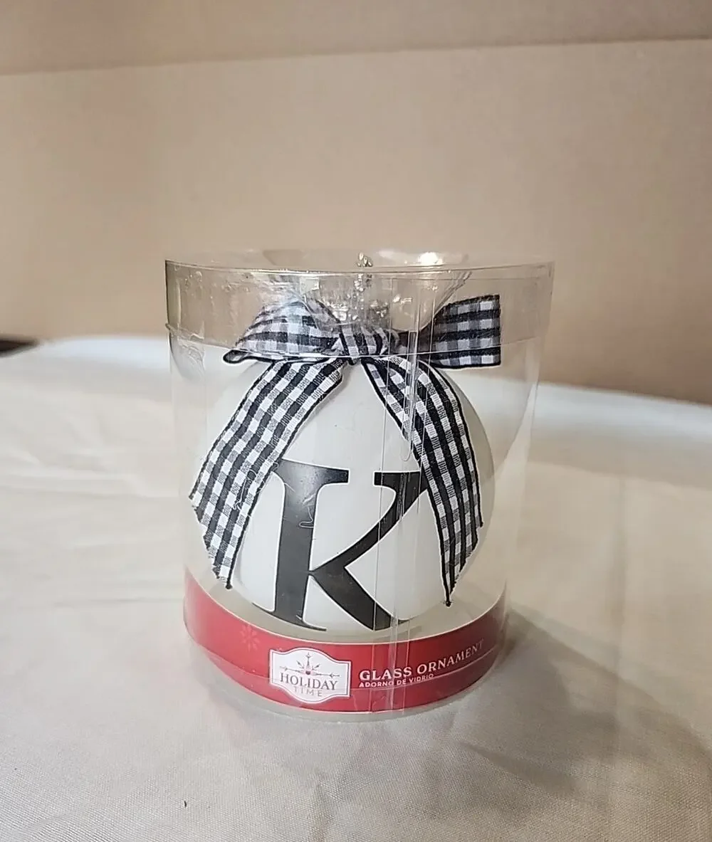 Holiday Time Monogram Glass Ornament Letter 